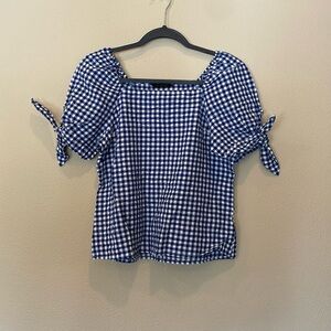 Banana Republic Plaid Top with Puffed Sleeves